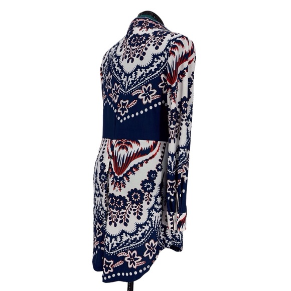 Reborn White, Red & Blue Abstract Paisley and Striped Buttoned Tunic Top, Medium - Picture 10 of 16